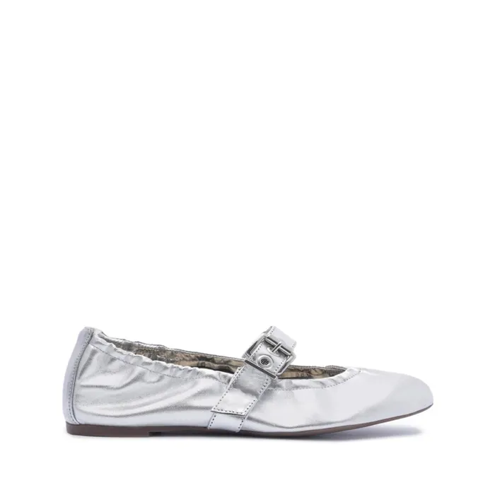 Flats Calita Metallic Leather Flat Silver Schutz Shoes Ballerinas