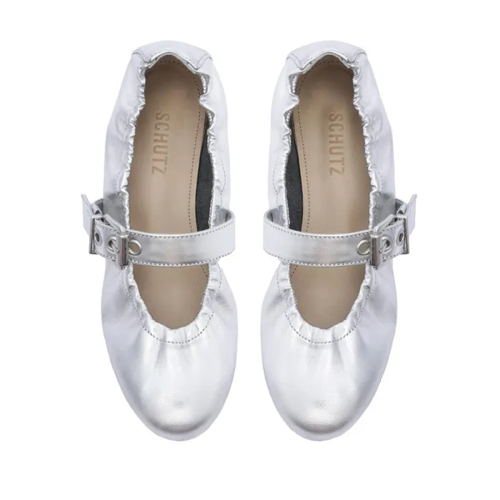 Flats Calita Metallic Leather Flat Silver Schutz Shoes Ballerinas Flats Calita Metallic Leather Flat Silver Schutz Shoes Ballerinas