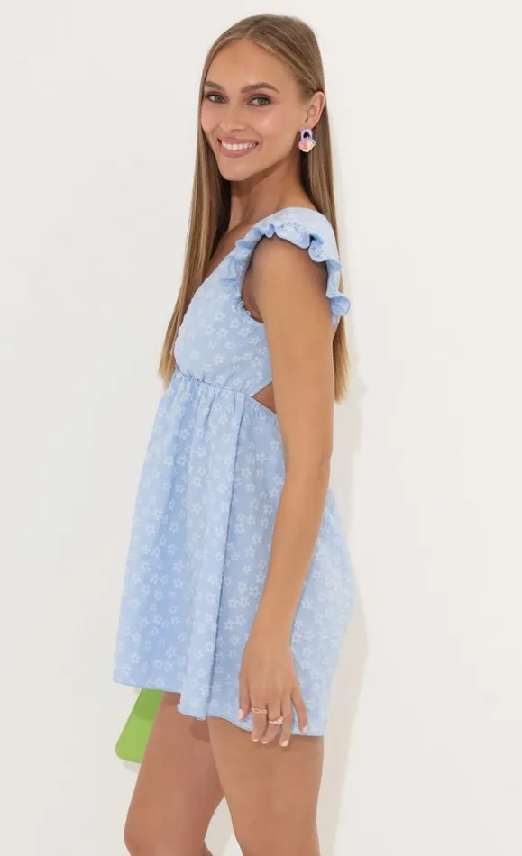 Floral Jacquard Baby Doll Dress Blue Women LUCY IN THE SKY Mini Dresses