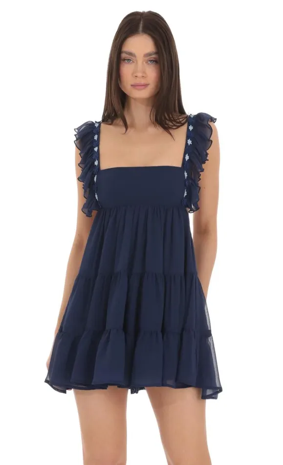 Floral Ruffle Strap Babydoll Romper Navy Women LUCY IN THE SKY Mini Dresses Floral Ruffle Strap Babydoll Romper Navy Women LUCY IN THE SKY Mini Dresses