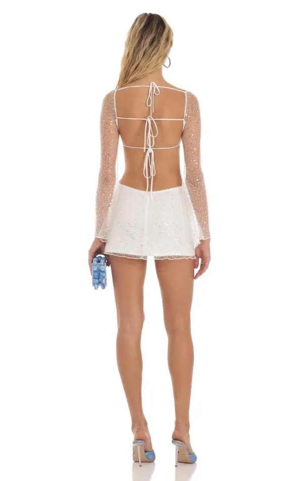 Flower Sequin Dress White Women LUCY IN THE SKY Mini Dresses Flower Sequin Dress White Women LUCY IN THE SKY Mini Dresses