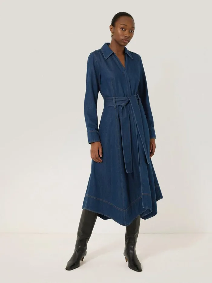 Fluid Denim Belted Shirt Dress Indigo Women Jigsaw Denim
