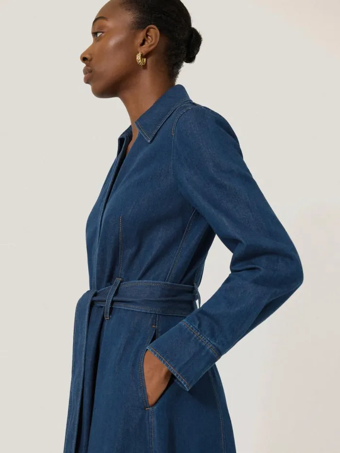 Fluid Denim Belted Shirt Dress Indigo Women Jigsaw Denim