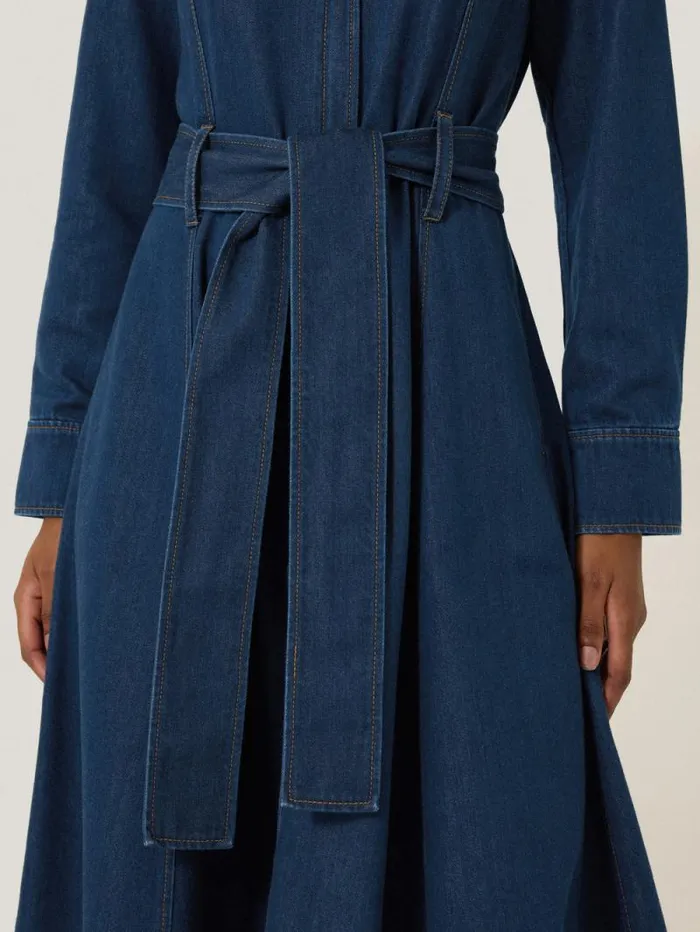 Fluid Denim Belted Shirt Dress Indigo Women Jigsaw Denim