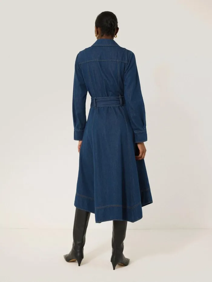 Fluid Denim Belted Shirt Dress Indigo Women Jigsaw Denim