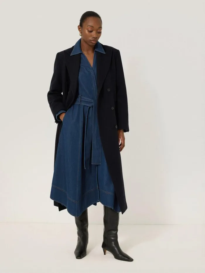 Fluid Denim Belted Shirt Dress Indigo Women Jigsaw Denim