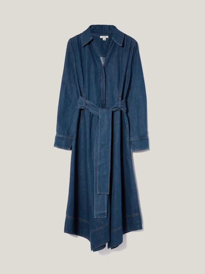 Fluid Denim Belted Shirt Dress Indigo Women Jigsaw Denim