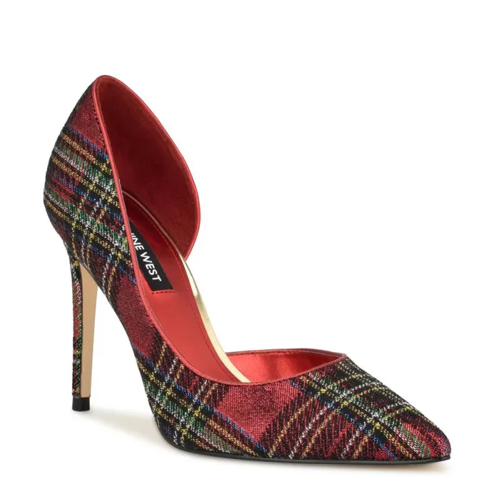 Folowe D039Orsay Pointy Toe Pumps Red Plaid Women Nine West Heels Folowe D039Orsay Pointy Toe Pumps Red Plaid Women Nine West Heels