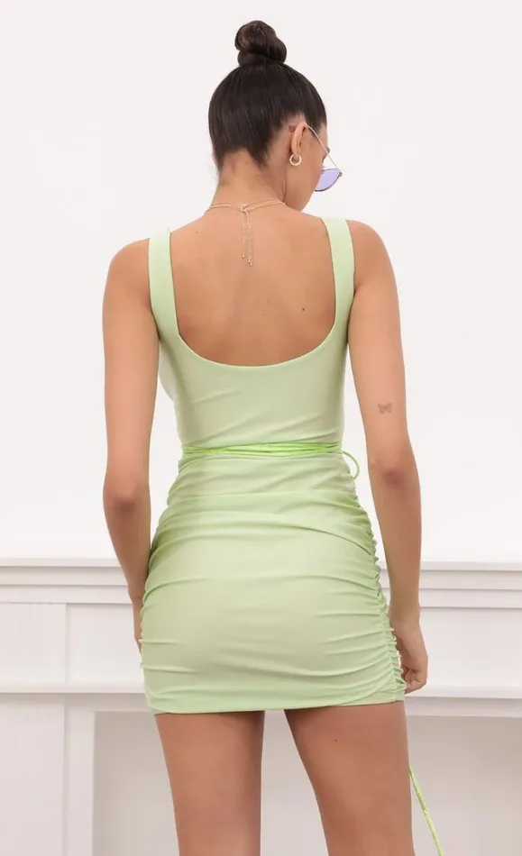 Front Tie Ruched Dress Lime Green Women LUCY IN THE SKY Mini Dresses Front Tie Ruched Dress Lime Green Women LUCY IN THE SKY Mini Dresses