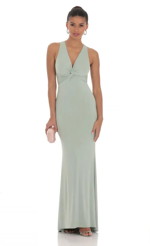 Front Twist VNeck Maxi Dress Sage Women LUCY IN THE SKY Maxi Dresses