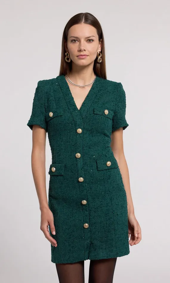Generation Love Clothing Dresses Anne Tweed Dress Forest 8211 Women