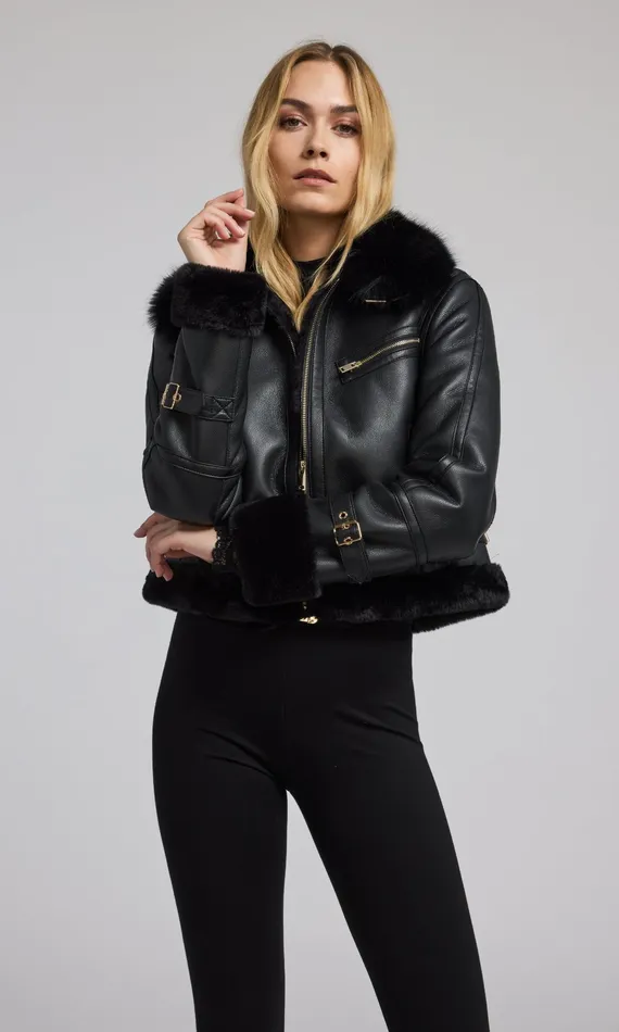 Generation Love Clothing Outerwear Jude Vegan Fur Shearling Combo Jacket Blackblack 8211 Women