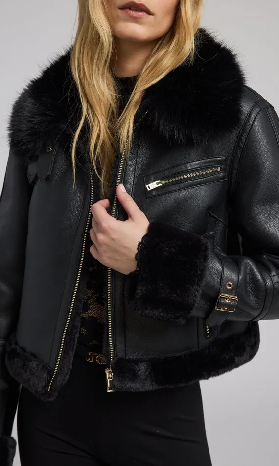 Generation Love Clothing Outerwear Jude Vegan Fur Shearling Combo Jacket Blackblack 8211 Women