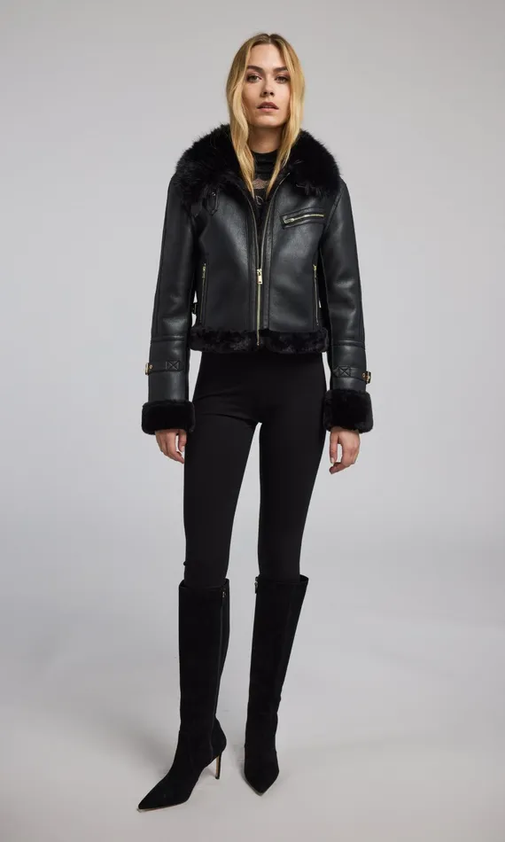 Generation Love Clothing Outerwear Jude Vegan Fur Shearling Combo Jacket Blackblack 8211 Women
