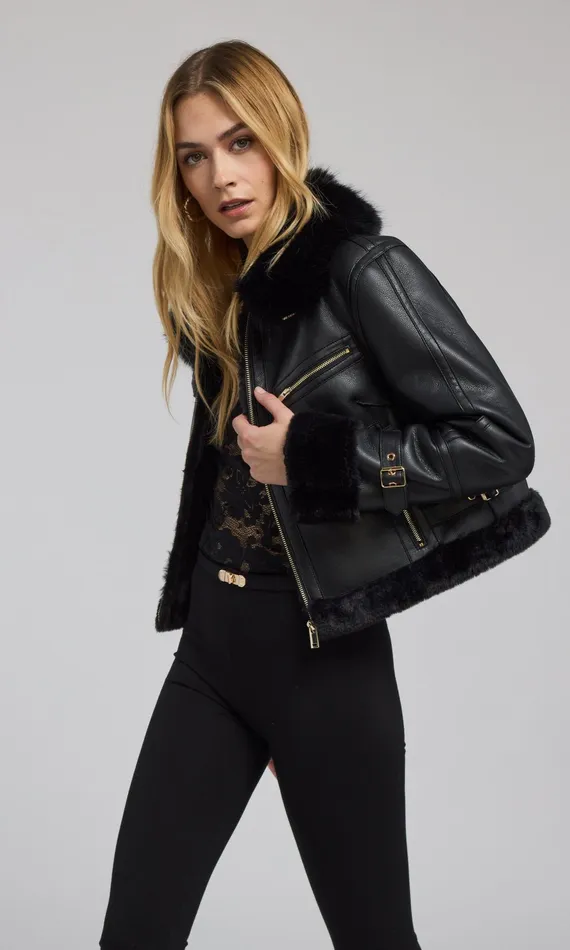 Generation Love Clothing Outerwear Jude Vegan Fur Shearling Combo Jacket Blackblack 8211 Women