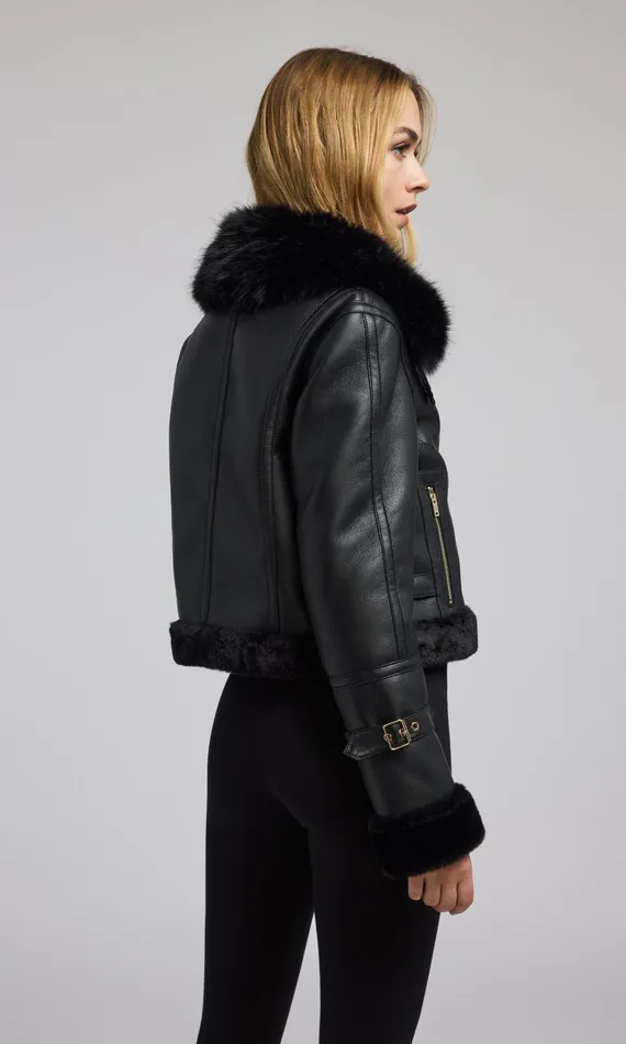 Generation Love Clothing Outerwear Jude Vegan Fur Shearling Combo Jacket Blackblack 8211 Women