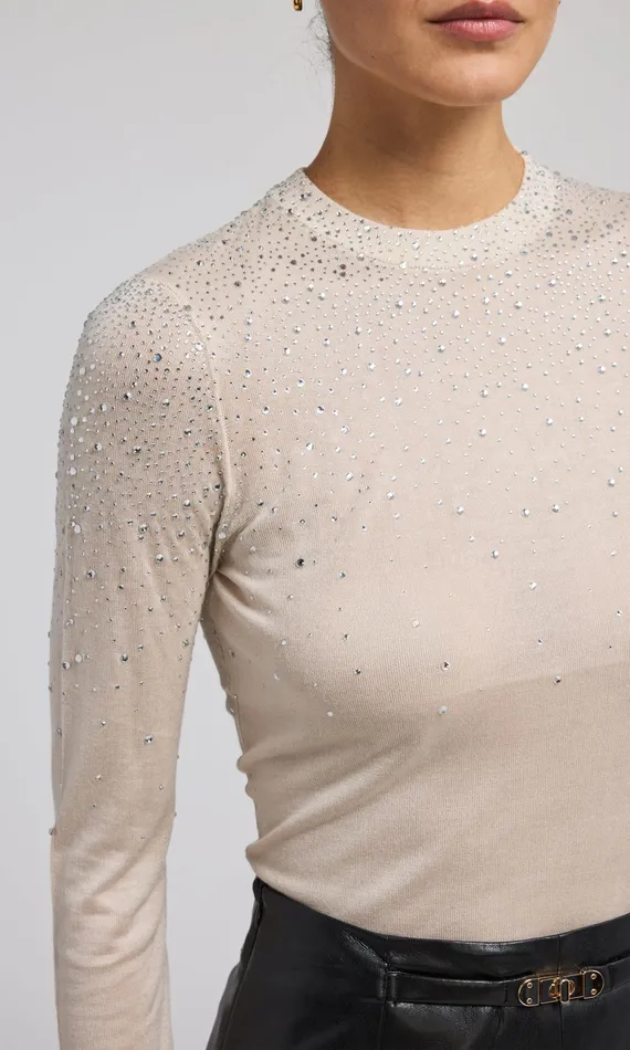 Generation Love Clothing Sweaters and Sweatshirts Elsie Crystal Top Beige 8211 Women