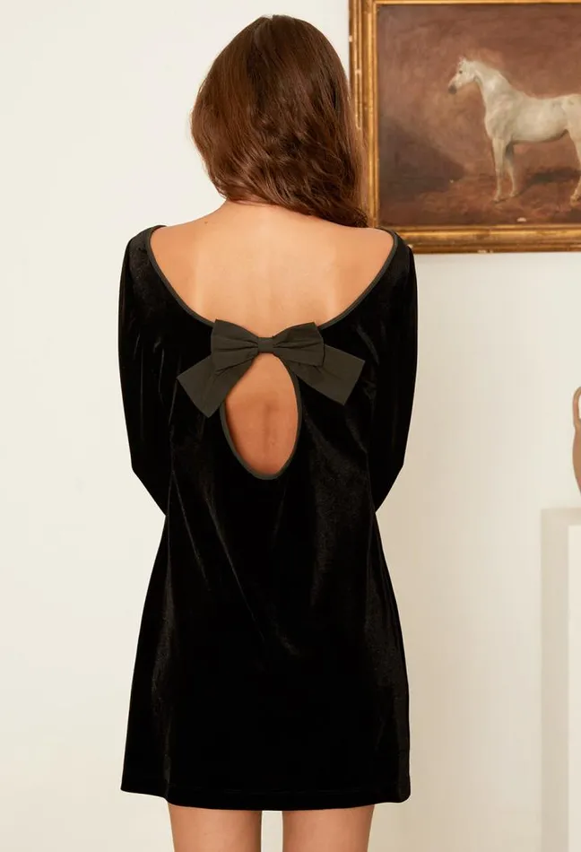 Genevieve Velvet Mini Dress With Bow Women Ciao Lucia Black Dresses