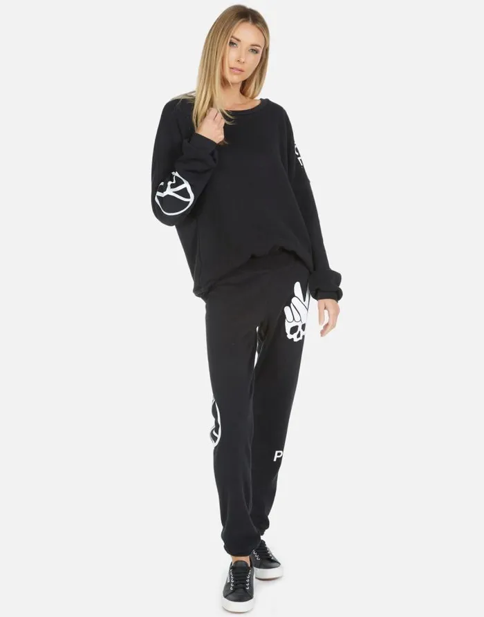 Gia Skull Peace Hand Black Women Lauren Moshi Long Sweatpants