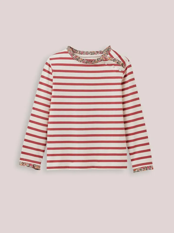 Girls Clothing Cyrillus SailorStripe Organic Cotton TShirt Trim Made With Liberty Fabric Blush