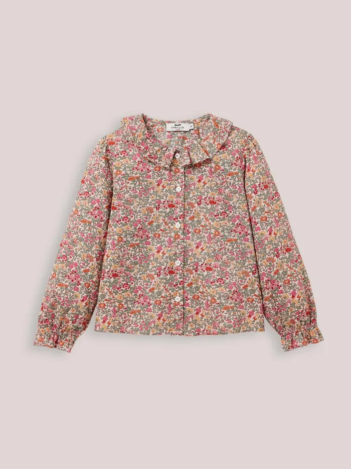 Girls Clothing Cyrillus Shirt With Pleated Collar Made With Liberty Fabric Lib Babington Rose