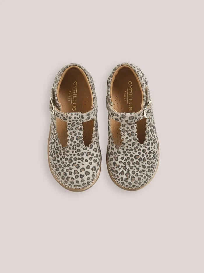Girls Shoes Cyrillus Leather Leopard Motif TStrap Shoes Peau De Bete