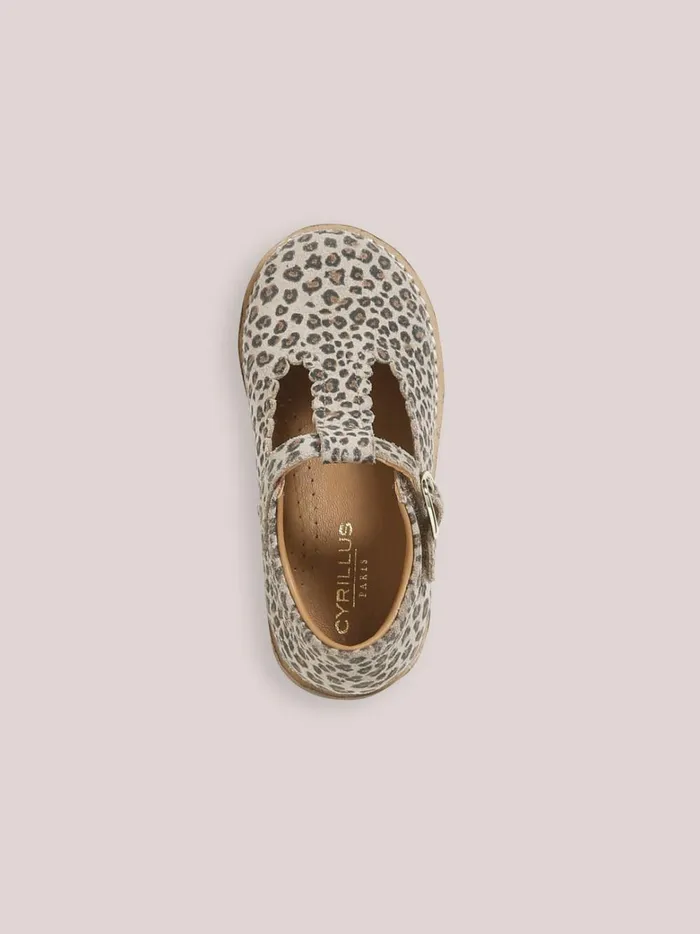 Girls Shoes Cyrillus Leather Leopard Motif TStrap Shoes Peau De Bete