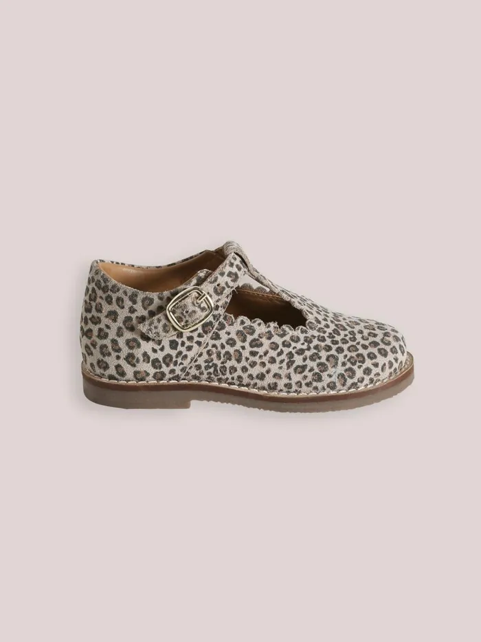 Girls Shoes Cyrillus Leather Leopard Motif TStrap Shoes Peau De Bete