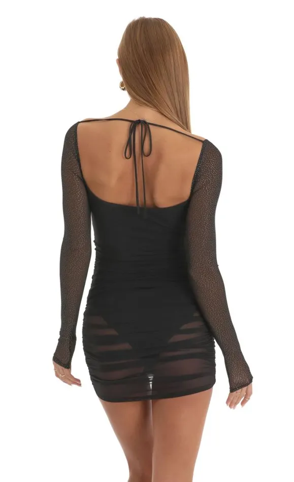 Glitter Long Sleeve Mesh Dress Black Women LUCY IN THE SKY Mini Dresses Glitter Long Sleeve Mesh Dress Black Women LUCY IN THE SKY Mini Dresses