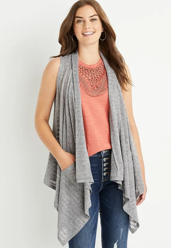 Gray Pocket Duster Vest Women Maurices Tops