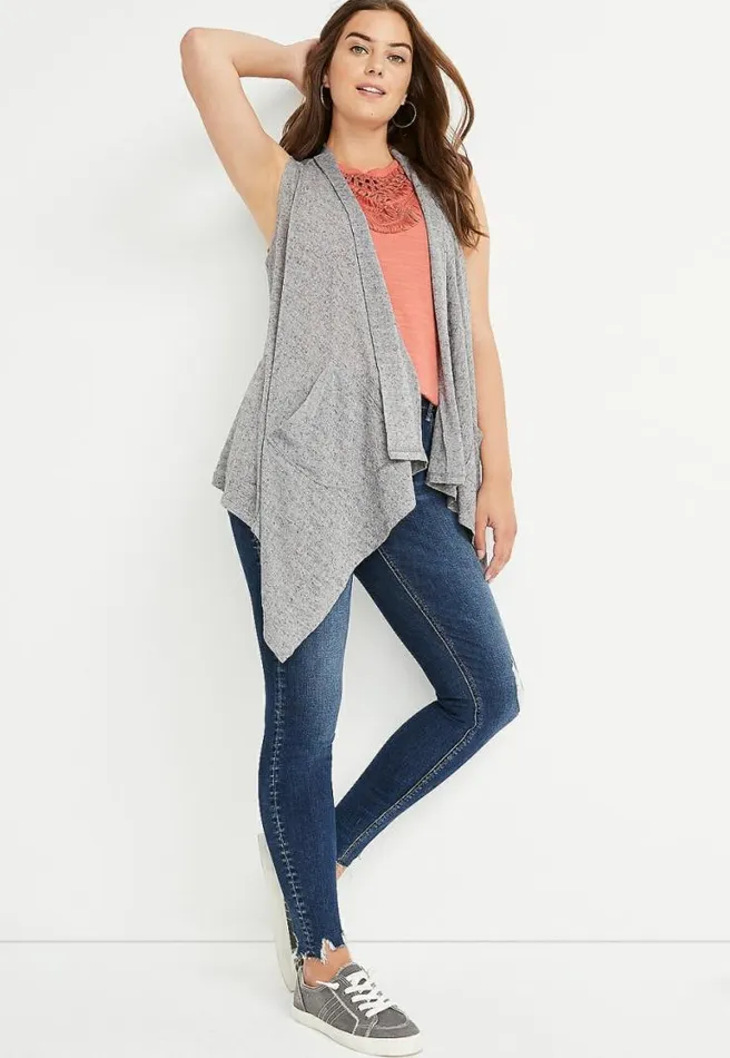 Gray Pocket Duster Vest Women Maurices Tops