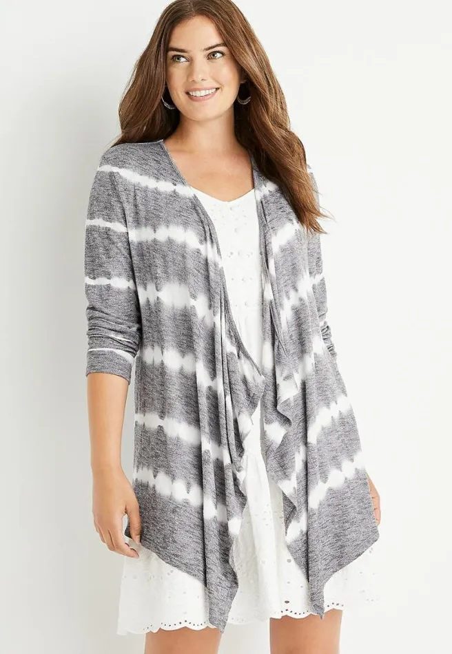 Gray Tie Dye Striped Cardigan Women Maurices Tops