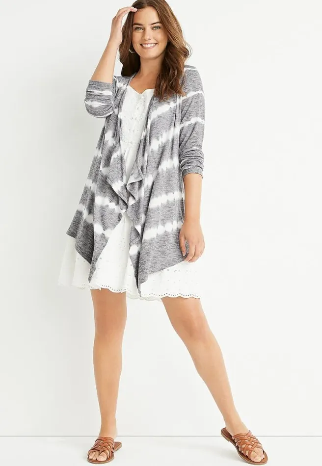 Gray Tie Dye Striped Cardigan Women Maurices Tops