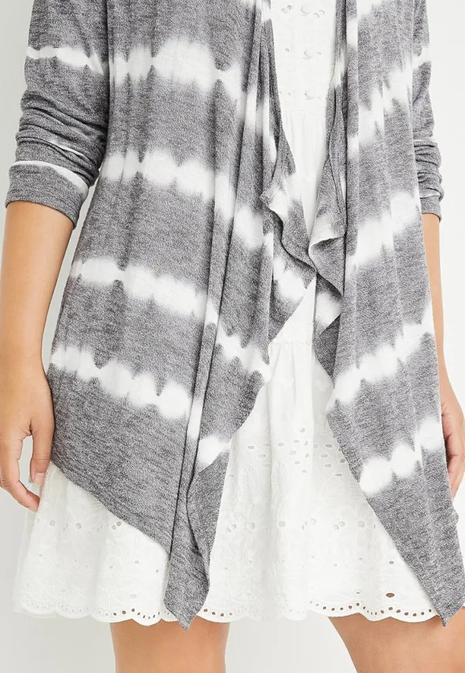 Gray Tie Dye Striped Cardigan Women Maurices Tops