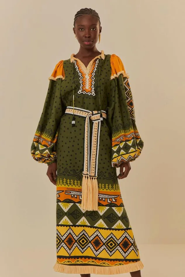 Green Creation Long Sleeve Midi Dress Women FARM Rio Midi Dresses