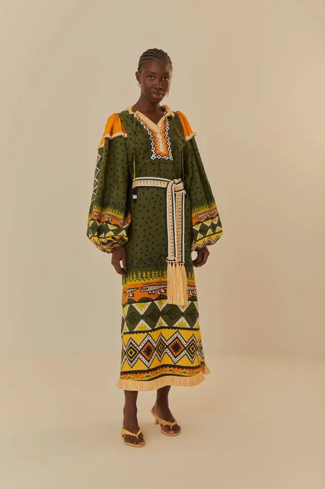 Green Creation Long Sleeve Midi Dress Women FARM Rio Midi Dresses