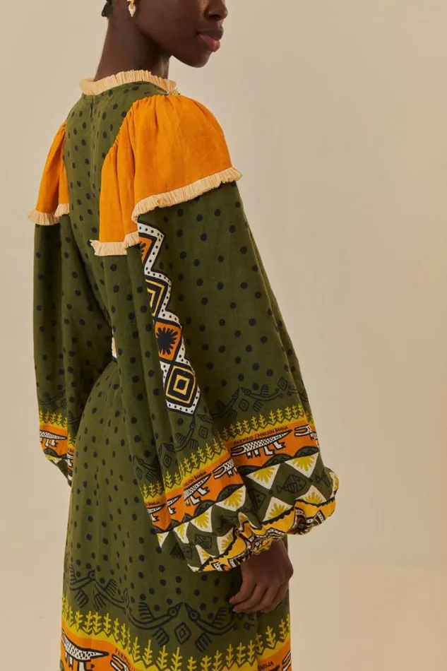 Green Creation Long Sleeve Midi Dress Women FARM Rio Midi Dresses