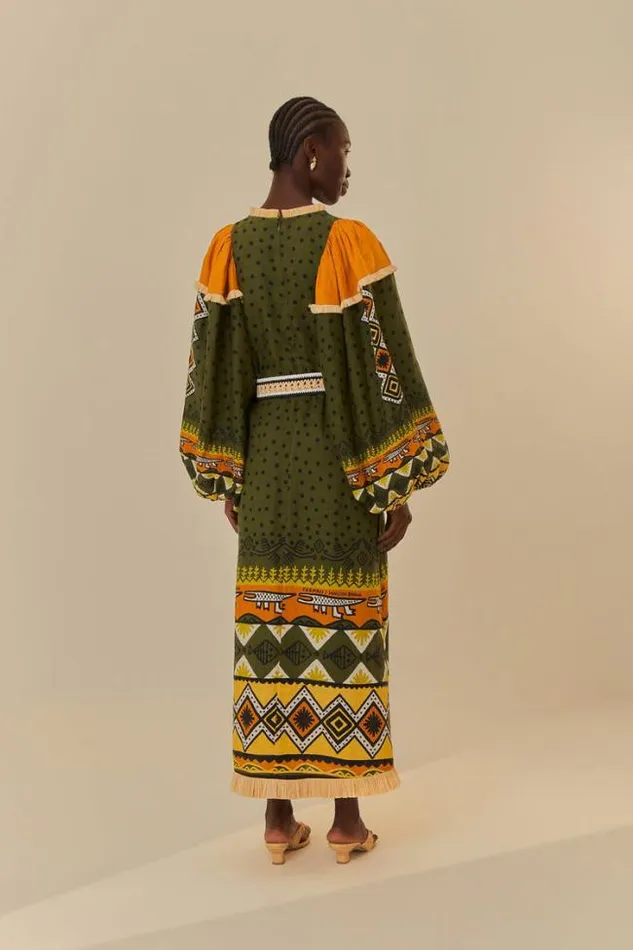 Green Creation Long Sleeve Midi Dress Women FARM Rio Midi Dresses