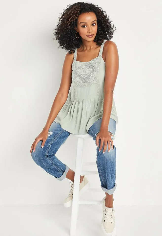 Green Crochet Square Neck Babydoll Tank Top Women Maurices Tops