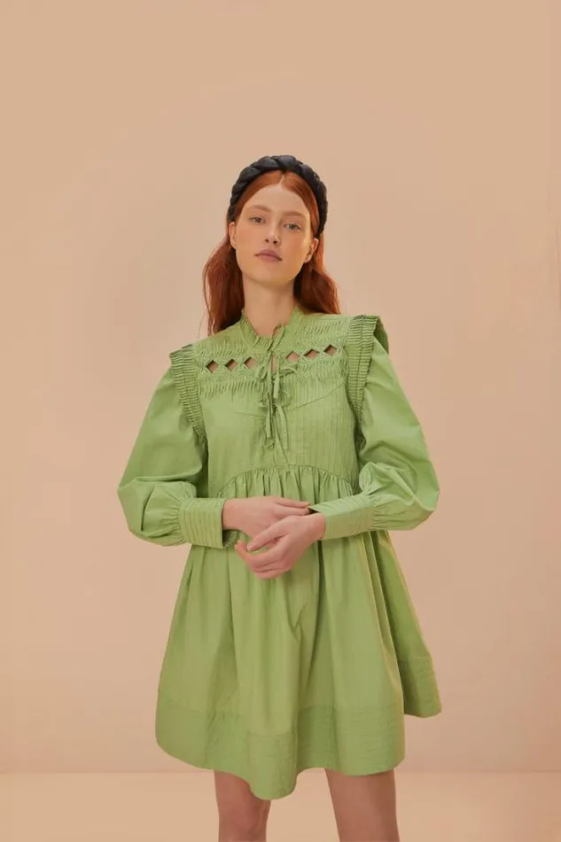 Green Open Yoke Mini Dress Women FARM Rio Mini Dresses