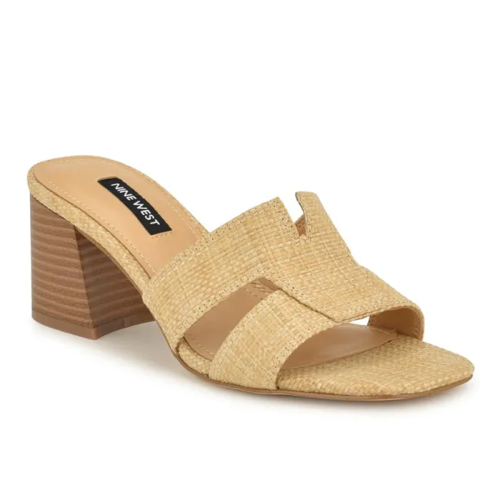 Griselda Block Heel Sandals Light Natural Raffia Women Nine West Sandals