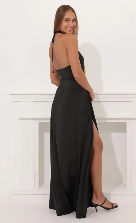 Halter Maxi Dress Black Women LUCY IN THE SKY Maxi Dresses