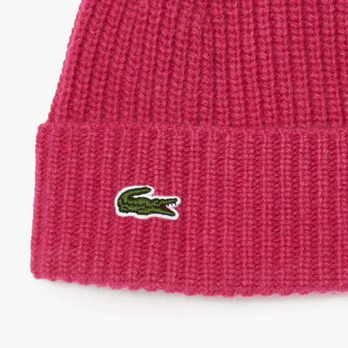 Hats Women Lacoste Women039s Ribbed Knit Cashmere Beanie Fushia Pink Sqi
