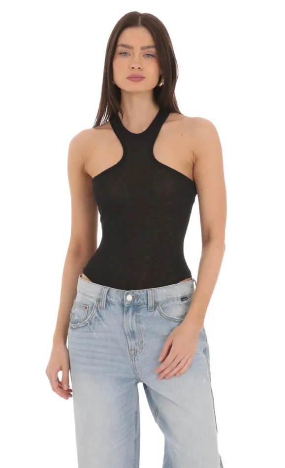 Heathered Sheer Bodysuit Black Women LUCY IN THE SKY Bodysuits Heathered Sheer Bodysuit Black Women LUCY IN THE SKY Bodysuits