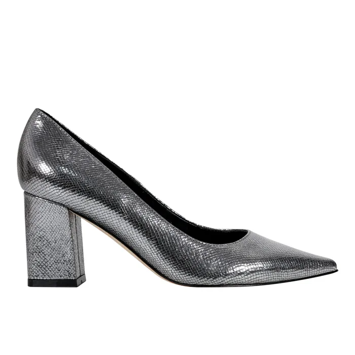Heels and Pumps Zala Block Heel Pointy Toe Pump Pewter Leather Marc Fisher Women