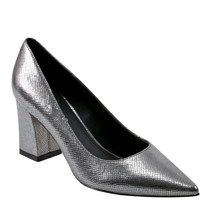 Heels and Pumps Zala Block Heel Pointy Toe Pump Pewter Leather Marc Fisher Women