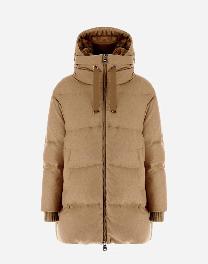 Herno ASHAPE JACKET IN CASHMERE SILK AND MONOGRAM Camel Women AShape
