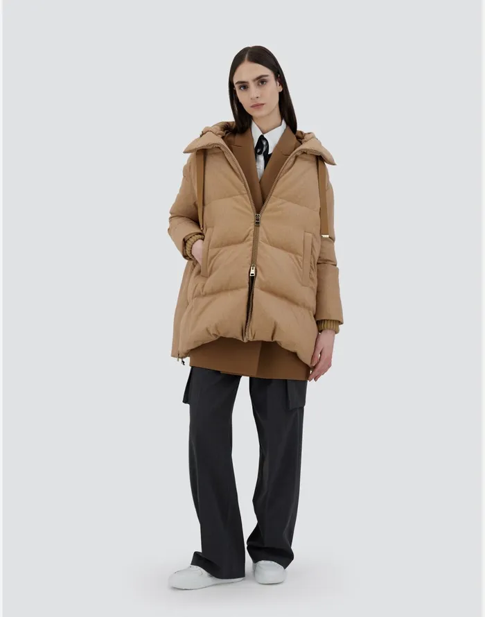 Herno ASHAPE JACKET IN CASHMERE SILK AND MONOGRAM Camel Women AShape