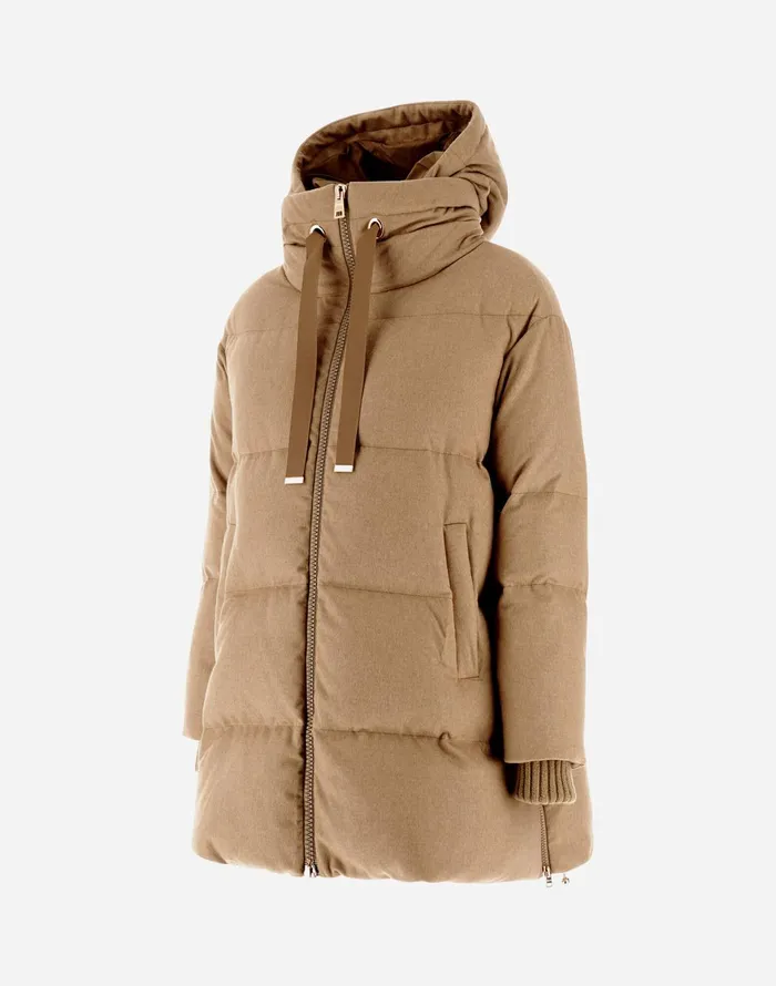 Herno ASHAPE JACKET IN CASHMERE SILK AND MONOGRAM Camel Women AShape