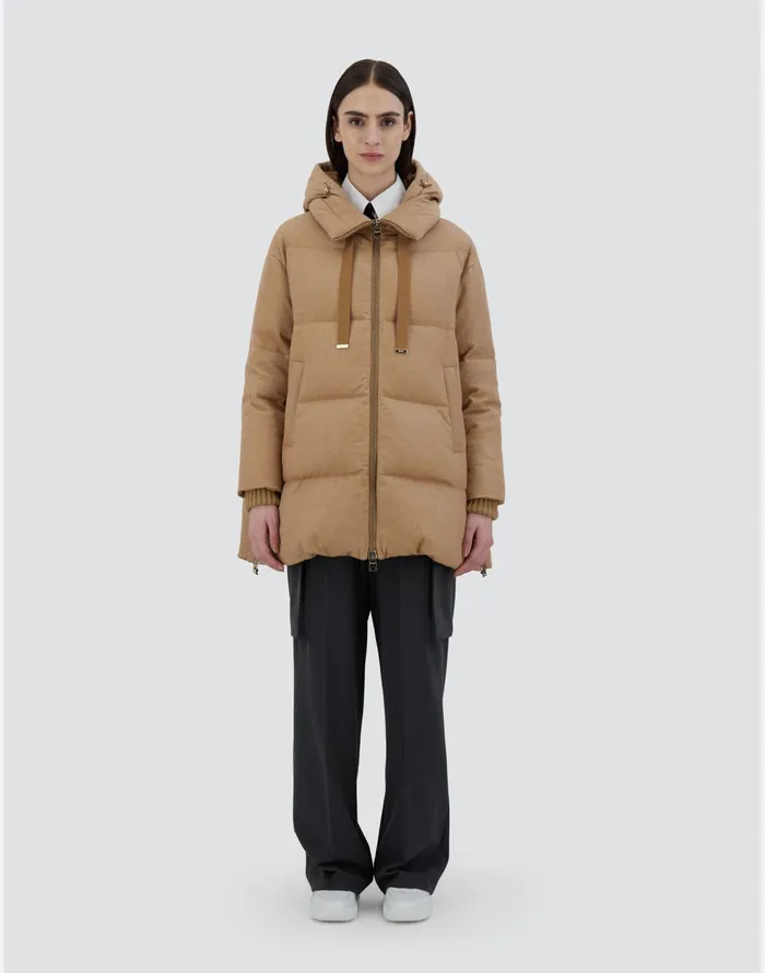 Herno ASHAPE JACKET IN CASHMERE SILK AND MONOGRAM Camel Women AShape